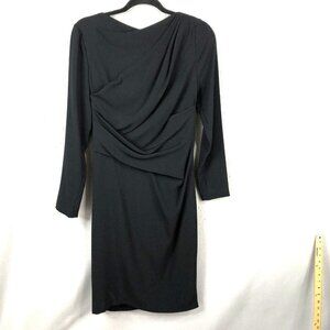Talbots Runhof Dress Womens 12 Black Ruched Long Sleeve Event Occasion Formal
